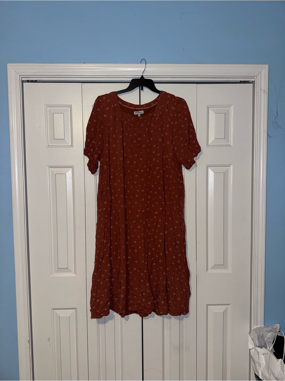 Polagram Plus Size Rust Polka Dot Puff Sleeve Dress